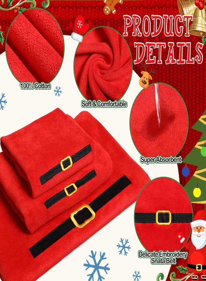 Gilprop 3 Pcs Christmas Bath Towels Set Red Xmas Santa Belt Embroidered Bath Towel Hand Towel and Washcloth for Bathroom Shower Kitchen Cleaning Holiday Christmas Decor Gifts, Soft Absorbent, 3 Sizes - Image 3